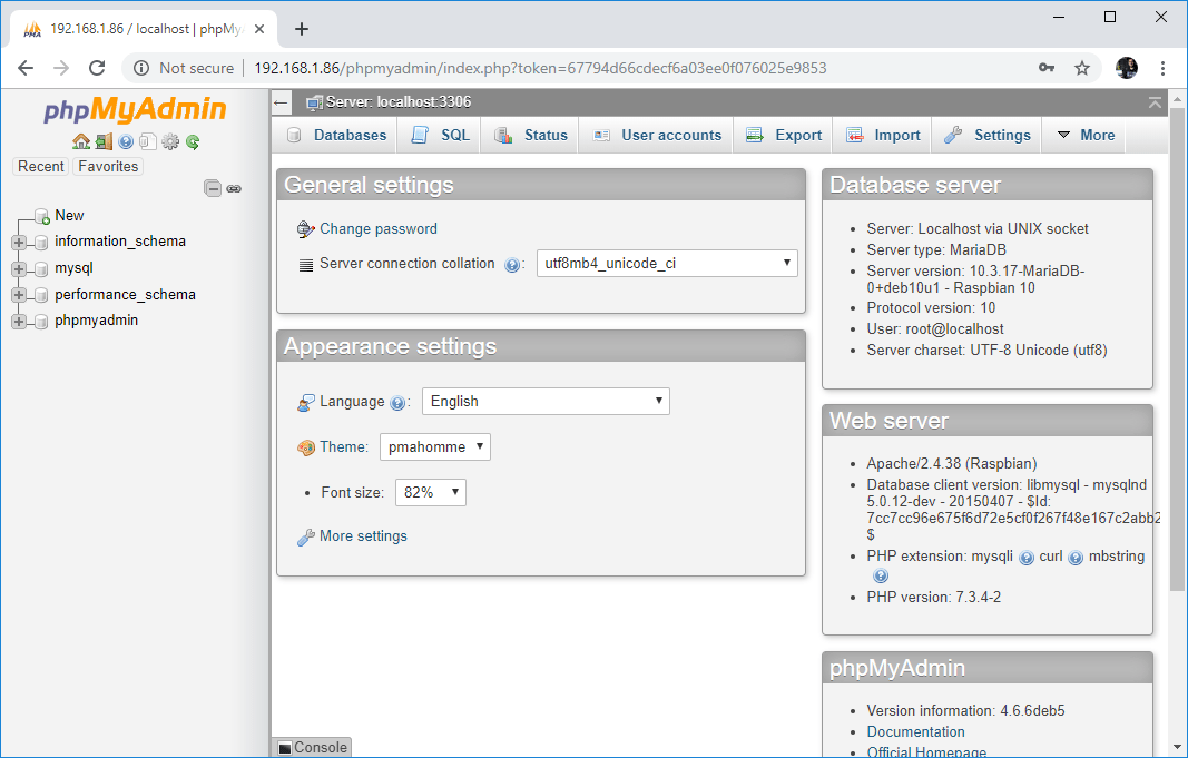Raspberry Pi phpMyAdmin локальная база данных MySQL
