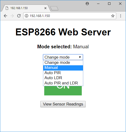Выбор режима на веб-сервере
