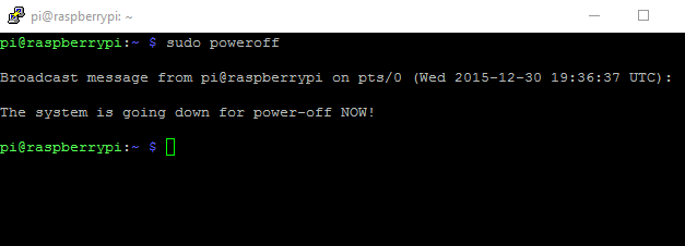 Результат команды poweroff на Raspberry Pi