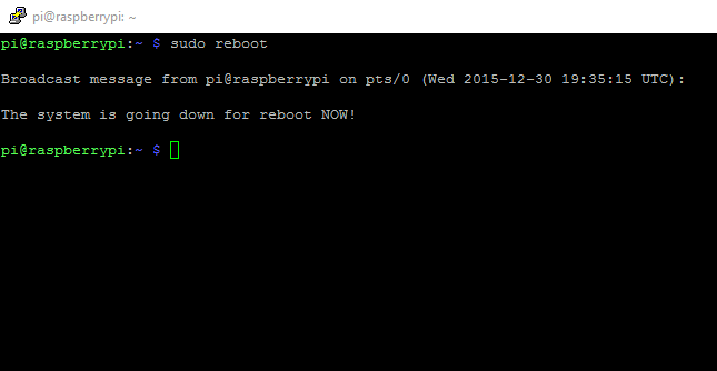 Результат команды reboot на Raspberry Pi