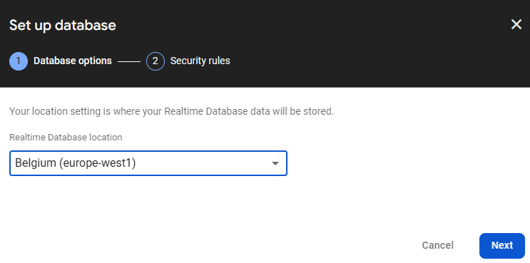 Настройка расположения Firebase Realtime Database