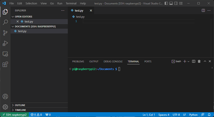 Новый файл создан при удалённом подключении к Raspberry Pi через SSH