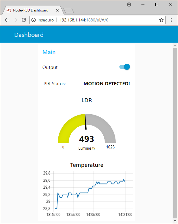 Интерфейс Node-RED -- обнаружено движение