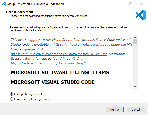 Мастер установки Microsoft Visual Studio Code