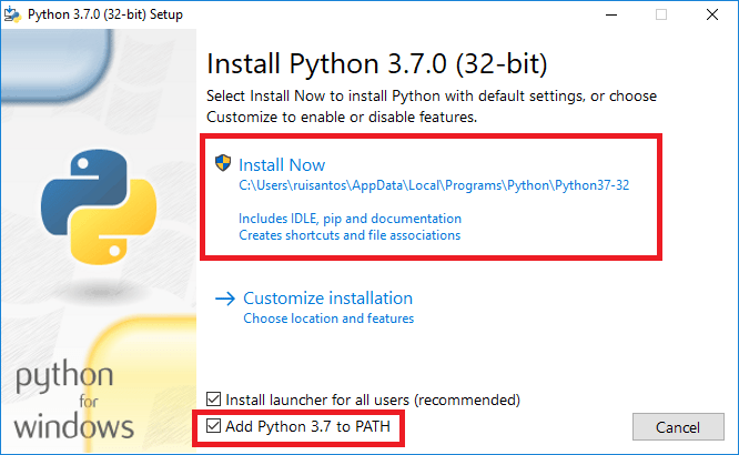 Установка Python с добавлением в PATH