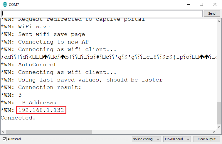 IP-адрес ESP8266 в мониторе Arduino IDE