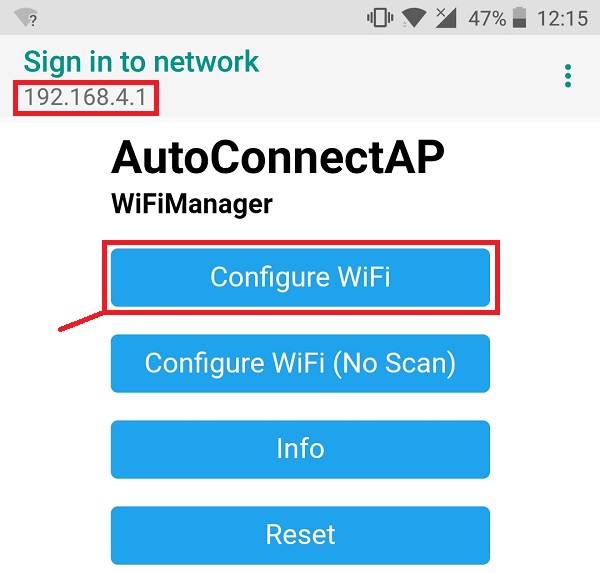 Веб-страница настройки WiFiManager