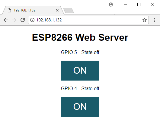 Веб-страница ESP8266 веб-сервера с управлением выходами LED