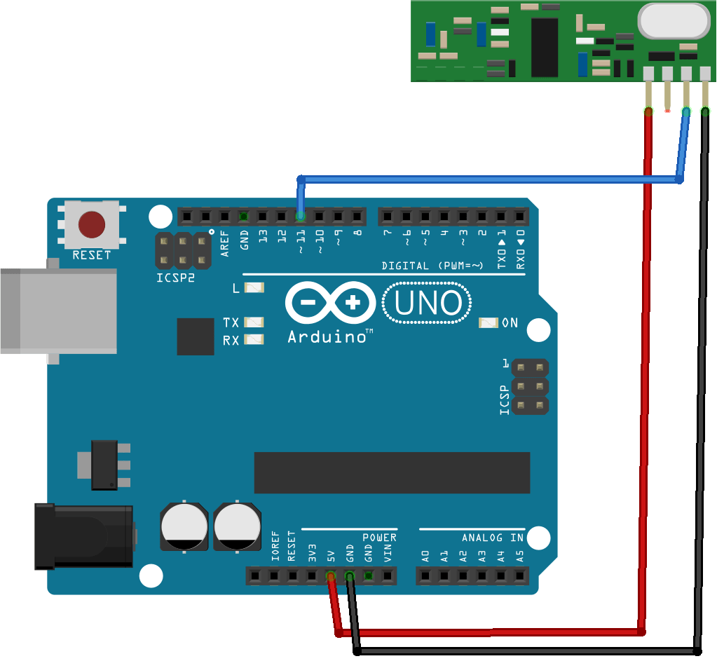 Схема подключения RF 433 МГц приемника к Arduino