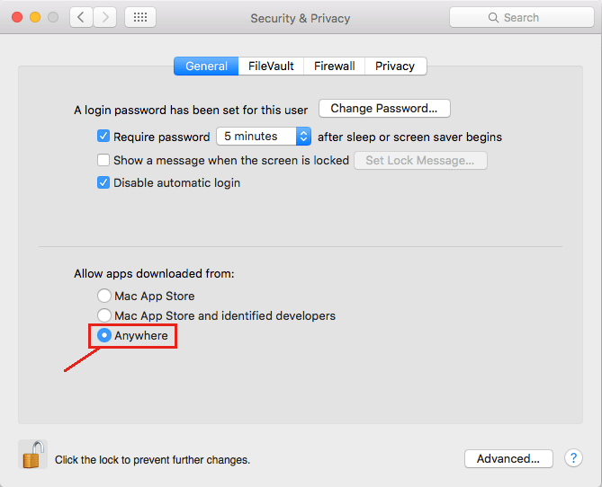 Разрешить приложения из любого источника Mac OS X