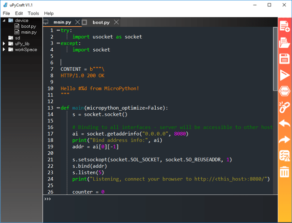 Интерфейс uPyCraft IDE на Windows PC