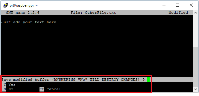 Подтверждение сохранения файла в nano