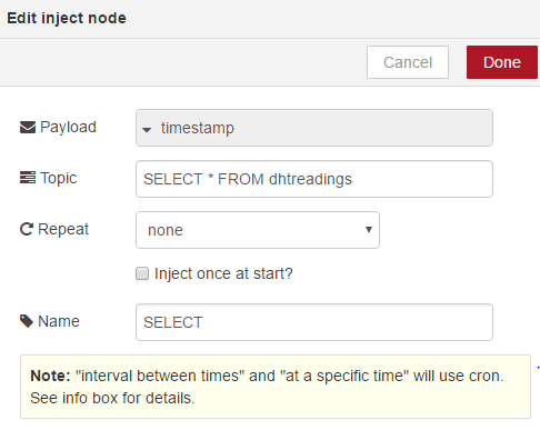 Настройка узла inject SELECT