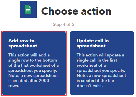 IFTTT добавить строку в таблицу