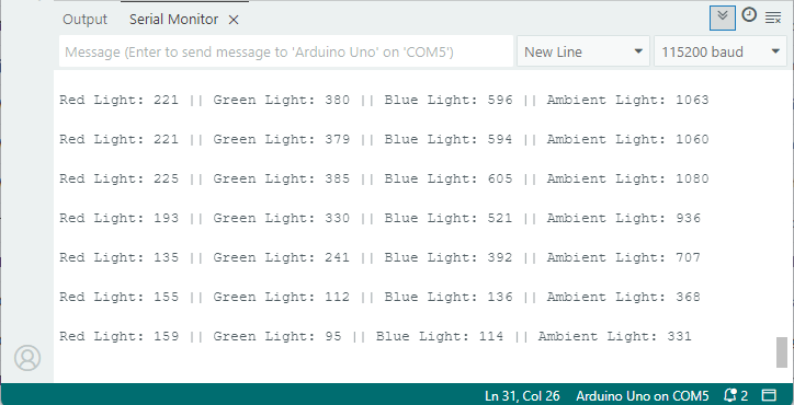 APDS9960 — измерение цвета, Arduino IDE, Serial Monitor