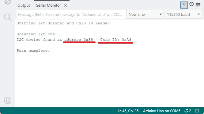 APDS9960 — получение I2C-адреса и идентификатора чипа