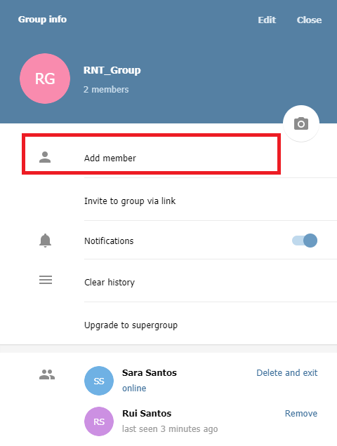 Добавление нового участника в группу Telegram