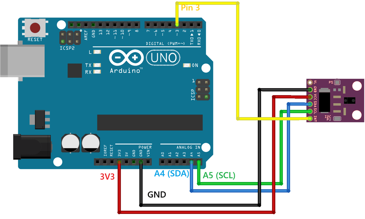 Схема подключения APDS9960 к Arduino (Fritzing)