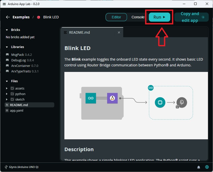 Arduino App Lab — запуск приложения