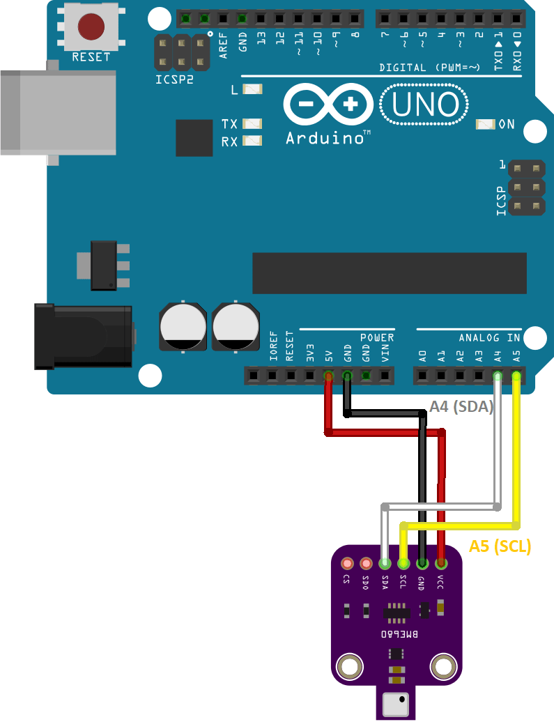 Arduino BME680 — схема подключения датчика окружающей среды по I2C