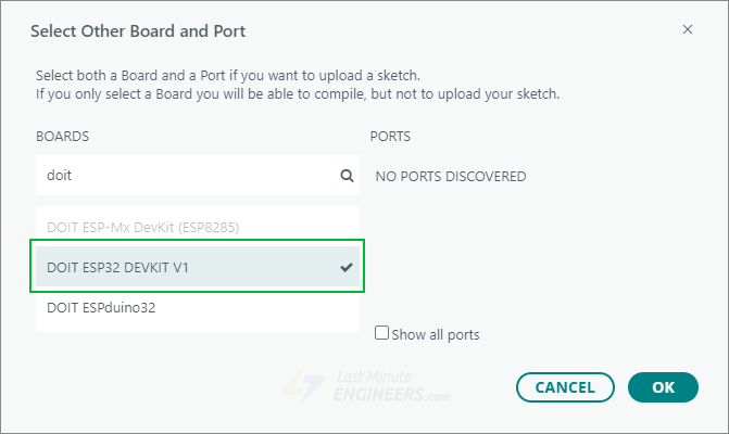 Выбор платы в Arduino IDE