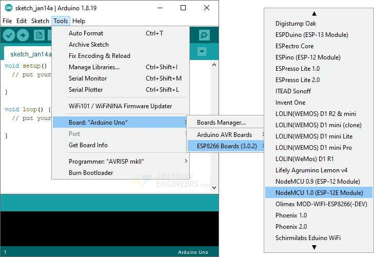 Платы ESP8266 в менеджере плат Arduino IDE