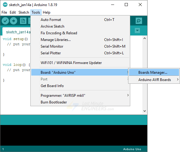 Менеджер плат Arduino IDE