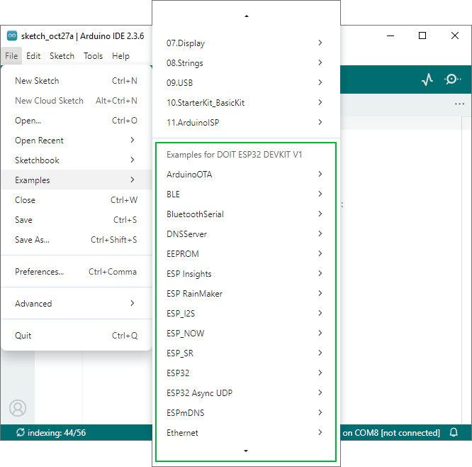 Примеры пакета ESP32 в Arduino IDE