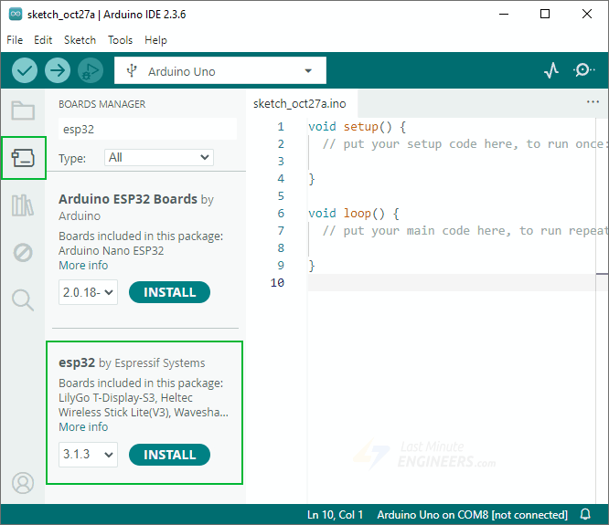 Пакет ESP32 в Arduino IDE