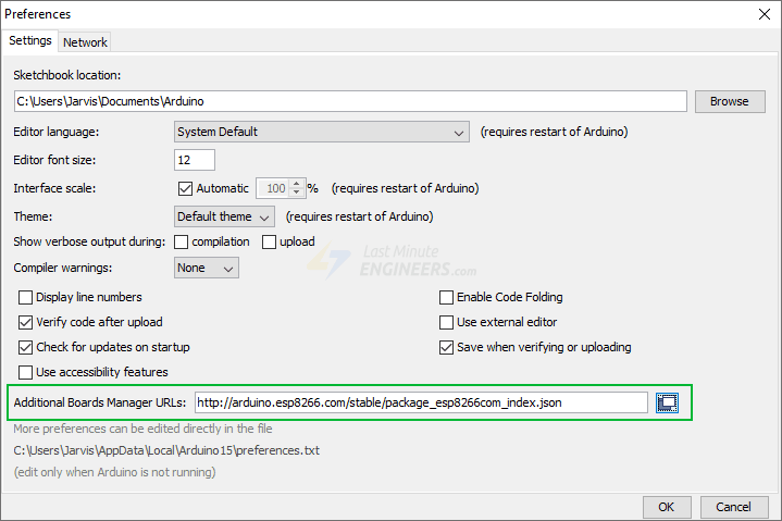 Arduino IDE — URL JSON для ESP8266