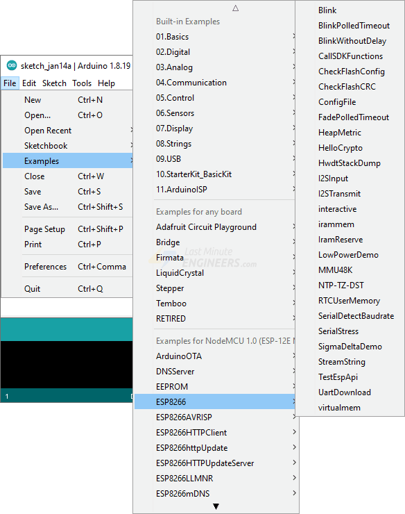 Примеры пакета ESP8266 в Arduino IDE