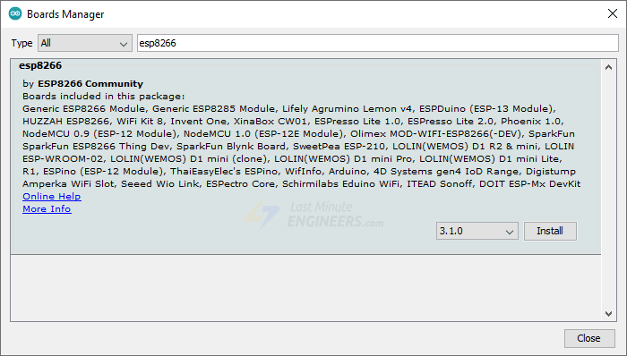 Пакет ESP8266 в Arduino IDE
