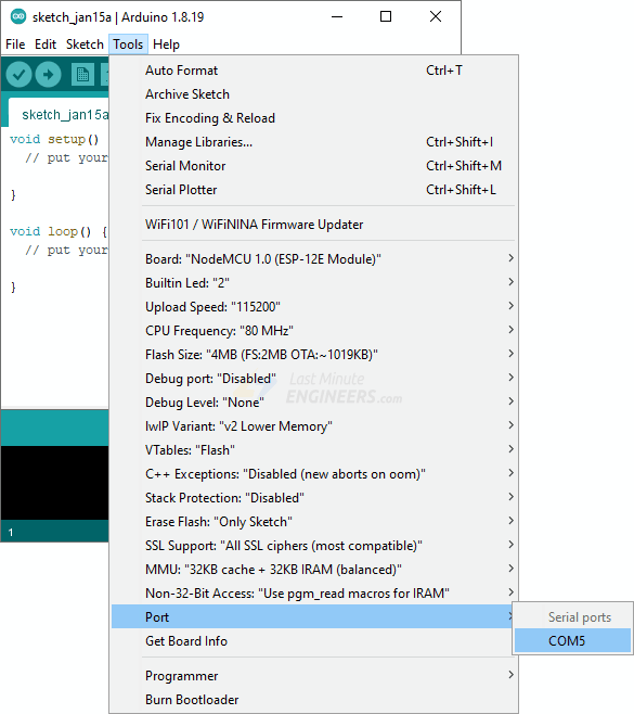 Выбор порта ESP8266 в Arduino IDE