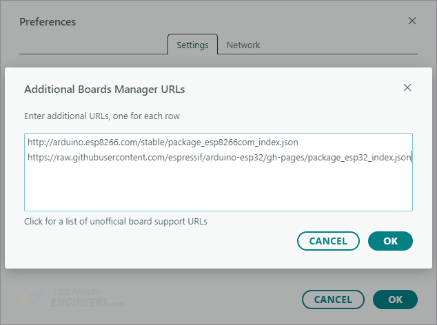 Несколько URL-адресов менеджера плат в Arduino IDE