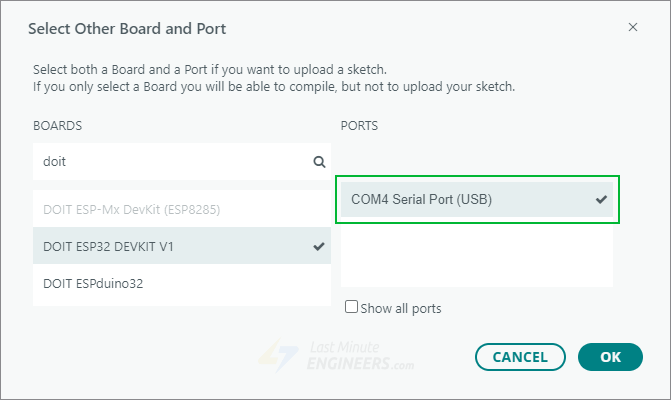 Выбор порта в Arduino IDE