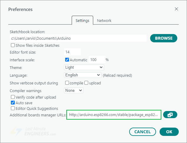 Настройки Arduino IDE