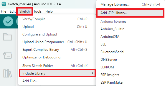 Arduino IDE — установка библиотеки из ZIP-архива
