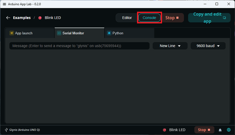 Arduino App Lab — окна отладки
