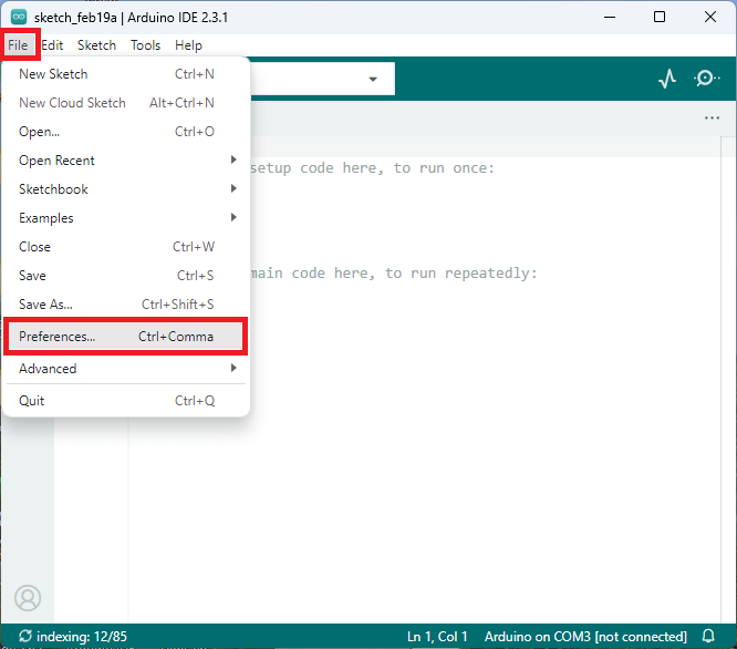 Arduino IDE 2 File, Preferences