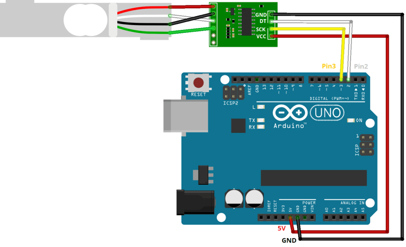 Схема подключения Arduino с тензодатчиком и HX711