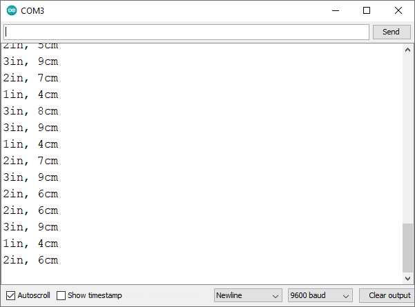 Демонстрация Arduino с ультразвуковым датчиком — вывод в мониторе последовательного порта
