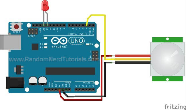 Схема подключения Arduino с PIR-датчиком движения