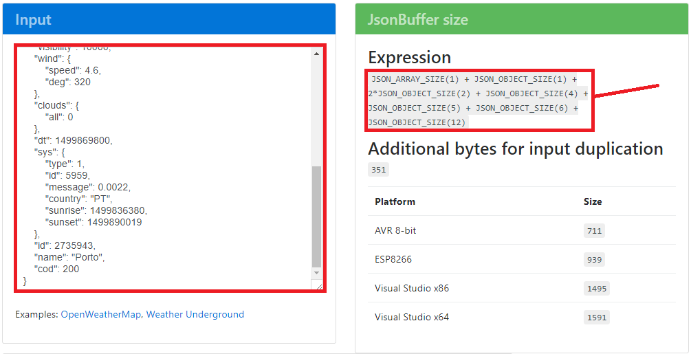 Пример ArduinoJson Assistant