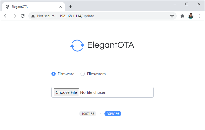 ESP8266 Async ElegantOTA страница обновления