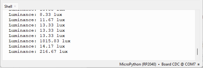 MicroPython получение значений освещенности от датчика BH1750 с Raspberry Pi Pico