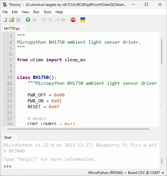 Библиотека BH1750 для MicroPython в Thonny IDE