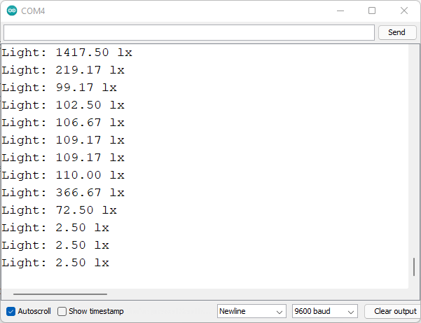 ESP8266 NodeMCU с датчиком освещённости BH1750 демонстрация Serial Monitor