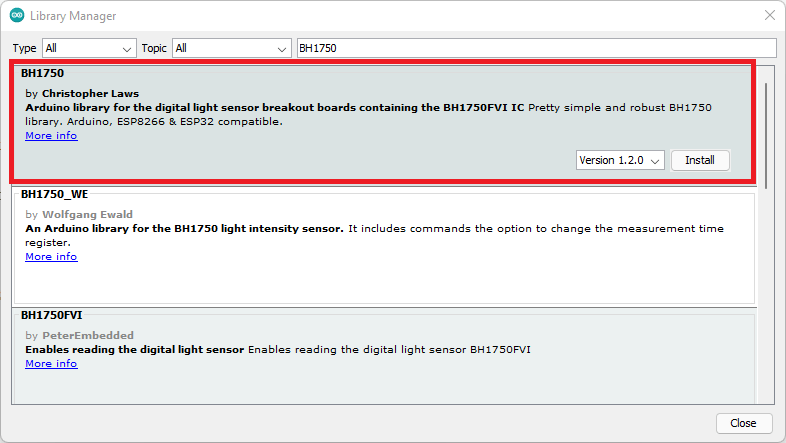 Библиотека BH1750 в Arduino IDE