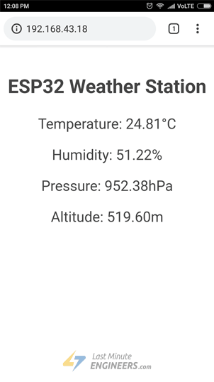 Показания BME280 на веб-сервере ESP32
