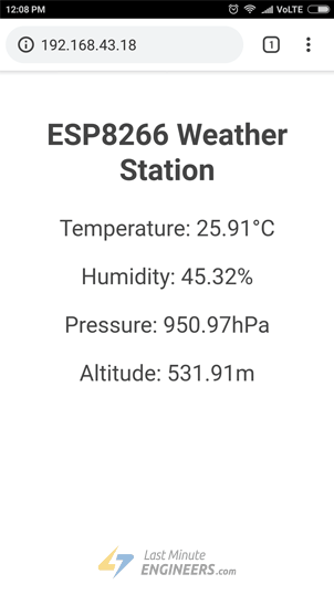 Показания BME280 на веб-сервере ESP8266